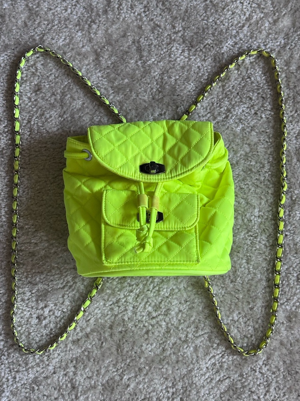 Forever 21 Neon Yellow Quilted Backpack